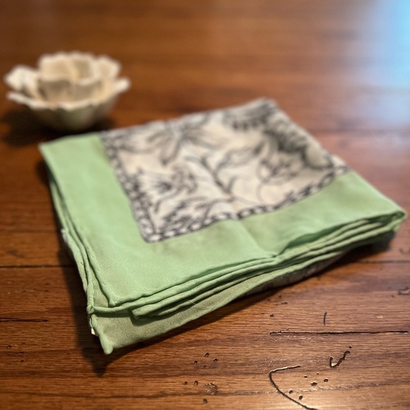 NWT $125 Carlisle | Silk | Cottagecore | Floral Vintage Scarf in Mint - Picture 2 of 15